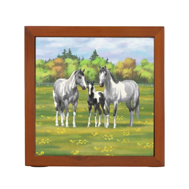 Dapple Gray Pinto Paint Horses In Summer Pasture Desk Organizer (Front)