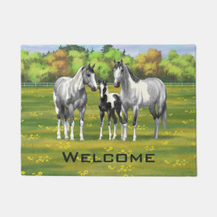 Dapple Gray Pinto Paint Horses In Summer Pasture Doormat