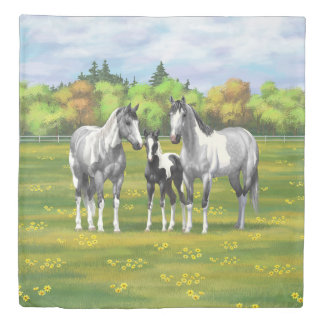 Dapple Gray Pinto Paint Horses In Summer Pasture Duvet Cover