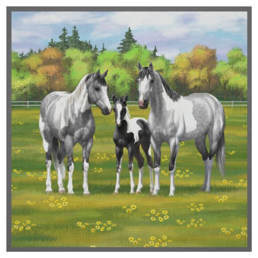 Dapple Gray Pinto Paint Horses In Summer Pasture Fabric