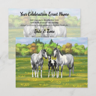 Dapple Gray Pinto Paint Horses In Summer Pasture Invitation