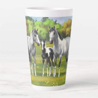 Dapple Gray Pinto Paint Horses In Summer Pasture Latte Mug