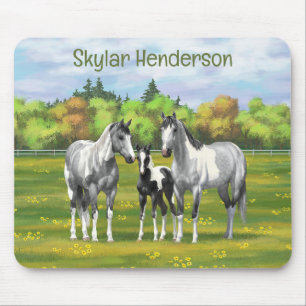 Dapple Gray Pinto Paint Horses In Summer Pasture Mouse Pad