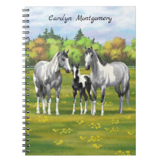 Dapple Gray Pinto Paint Horses In Summer Pasture Notebook