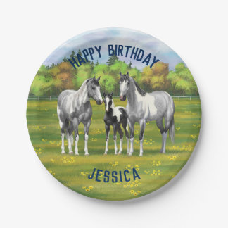 Dapple Gray Pinto Paint Horses In Summer Pasture Paper Plates