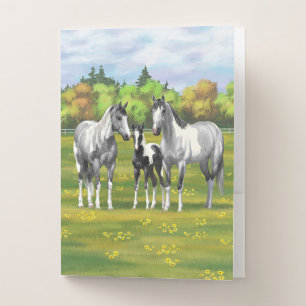Dapple Gray Pinto Paint Horses In Summer Pasture Pocket Folder
