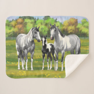 Dapple Gray Pinto Paint Horses In Summer Pasture Sherpa Blanket