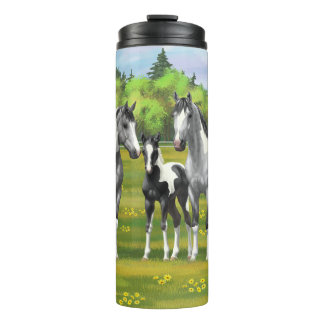 Dapple Gray Pinto Paint Horses In Summer Pasture Thermal Tumbler