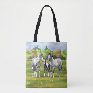Dapple Gray Pinto Paint Horses In Summer Pasture Tote Bag
