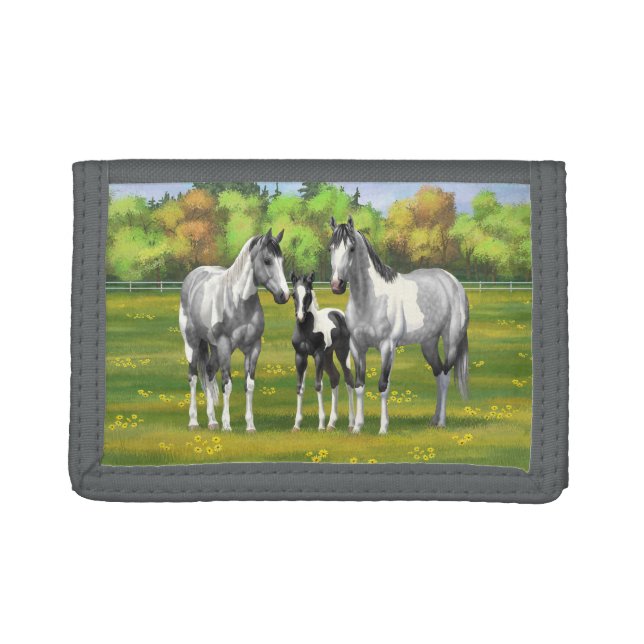 Dapple Gray Pinto Paint Horses In Summer Pasture Trifold Wallet (Front)