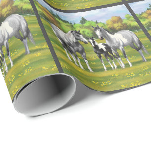 Dapple Gray Pinto Paint Horses In Summer Pasture Wrapping Paper