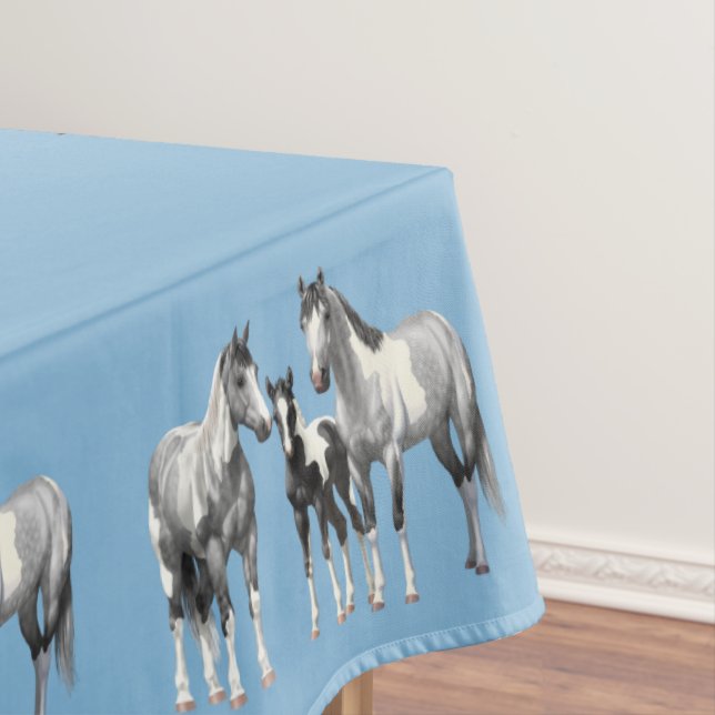 Dapple Gray Pinto Paint Quarter Horses Tablecloth (In Situ)