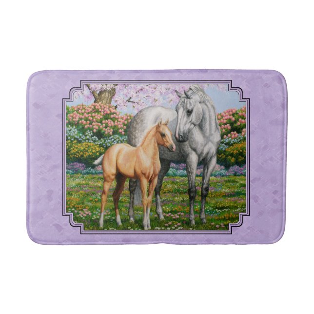 Dapple Gray Quarter Horse Mare Palomino Foal Bath Mat (Front)