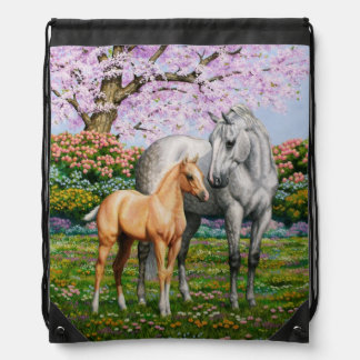 Dapple Gray Quarter Horse Mare Palomino Foal Drawstring Bag