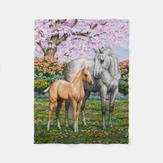 Dapple Gray Quarter Horse Mare Palomino Foal Fleece Blanket