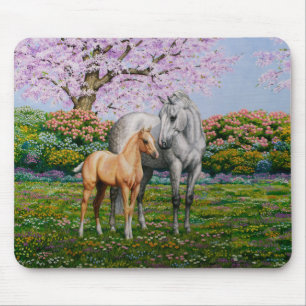 Dapple Gray Quarter Horse Mare Palomino Foal Mouse Pad