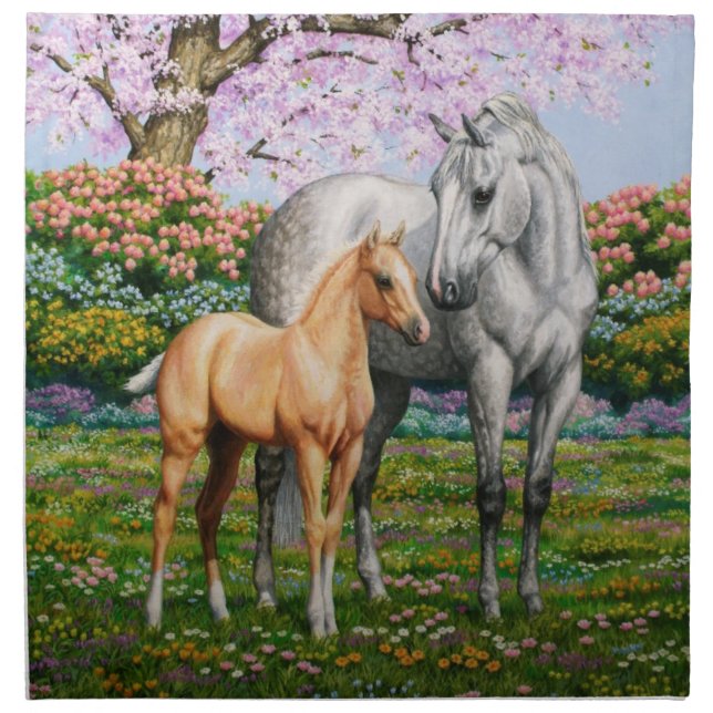 Dapple Gray Quarter Horse Mare Palomino Foal Napkin (Front)