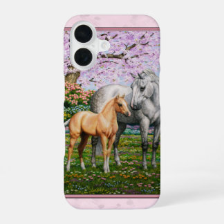 Dapple Gray Quarter Horse Mare Palomino Foal Pink iPhone 16 Case