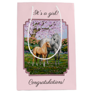 Dapple Gray Quarter Horse Mare Palomino Foal Pink Medium Gift Bag