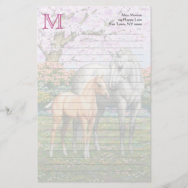 Dapple Gray Quarter Horse Mare Palomino Foal Stationery (Front)