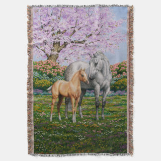 Dapple Gray Quarter Horse Mare Palomino Foal Throw Blanket