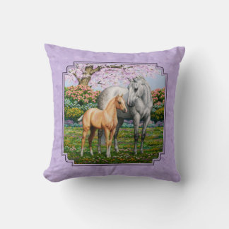 Dapple Gray Quarter Horse Mare Palomino Foal Throw Pillow