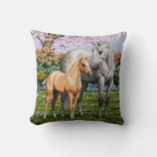 Dapple Gray Quarter Horse Mare Palomino Foal Throw Pillow