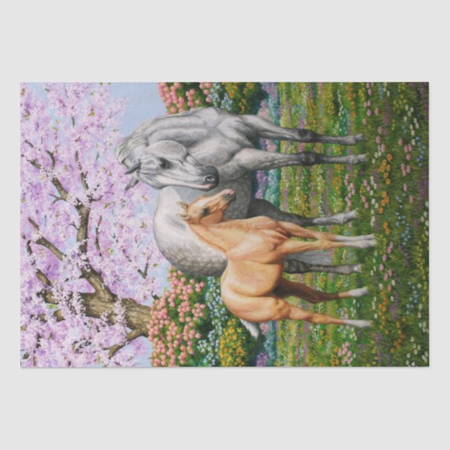 Dapple Gray Quarter Horse Mare Palomino Foal Tissue Paper (Front)