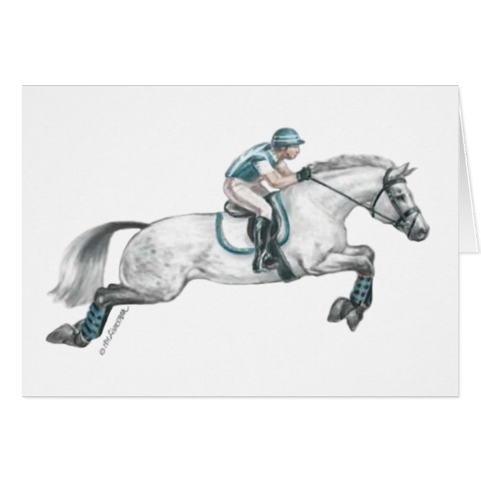 Dapple Grey Eventing Horse Jumping Greeting Card