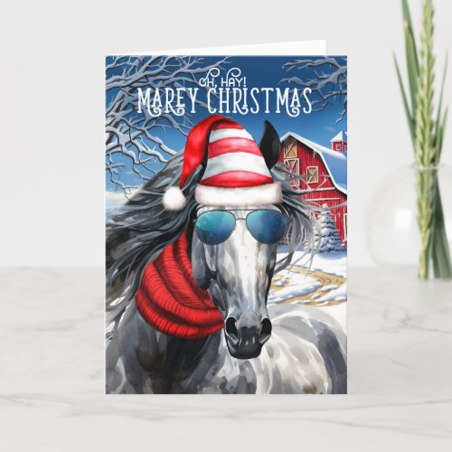 Dapple Grey Horse Funny MAREy Christmas Holiday Card