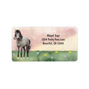 Dapple Grey Horse in Wildflower Meadow Address Label