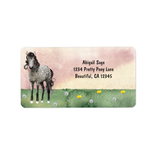 Dapple Grey Horse in Wildflower Meadow Address Label