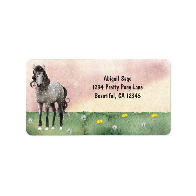 Dapple Grey Horse in Wildflower Meadow Address Label (Front)