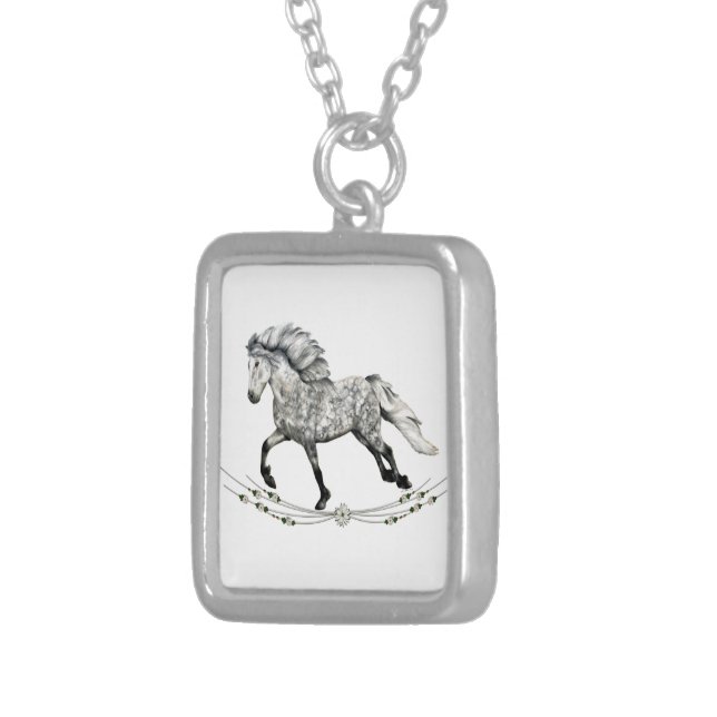 Dapple Grey Icelandic Mare   Grá Silver Plated Necklace (Front Right)