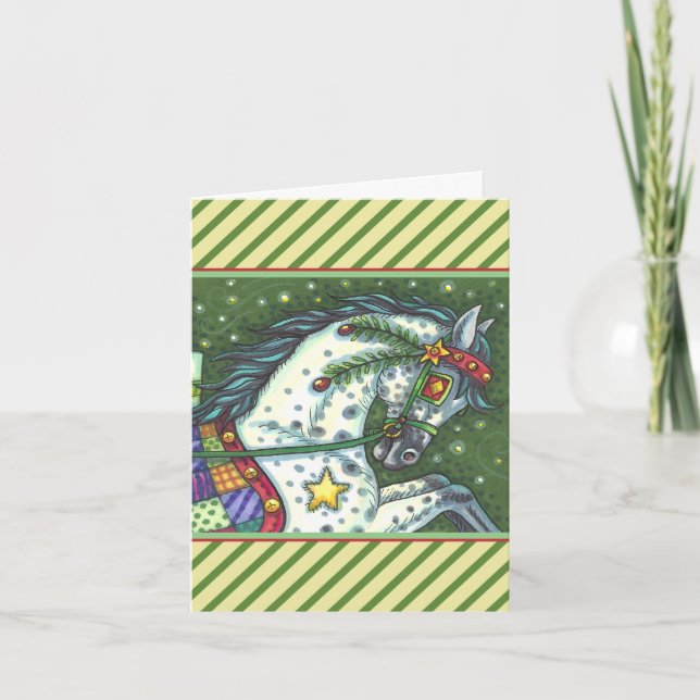 DAPPLE GREY IN A ONE HORSE OPEN SLEIGH Blank Holiday Card (Front)