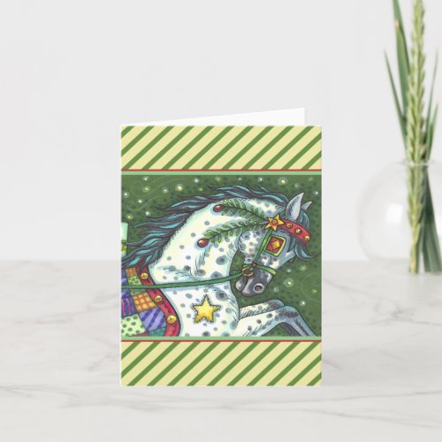 DAPPLE GREY IN A ONE HORSE OPEN SLEIGH Blank Holiday Card