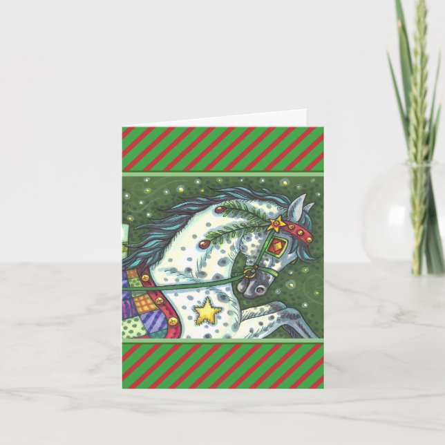 DAPPLE GREY IN A ONE HORSE OPEN SLEIGH Blank Holiday Card (Front)