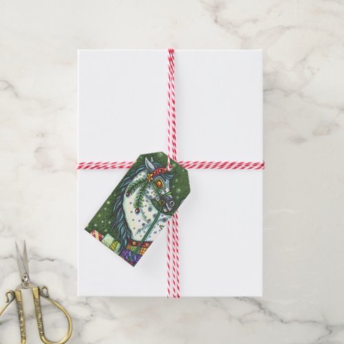 DAPPLE GREY IN A ONE HORSE OPEN SLEIGH COLORFUL GIFT TAGS