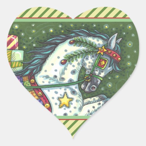 DAPPLE GREY IN A ONE HORSE OPEN SLEIGH COLORFUL HEART STICKER