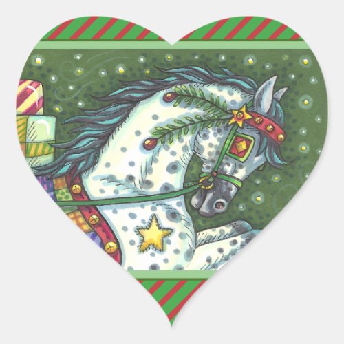 DAPPLE GREY IN A ONE HORSE OPEN SLEIGH COLORFUL HEART STICKER