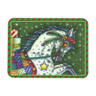 DAPPLE GREY IN A ONE HORSE OPEN SLEIGH, COLORFUL MAGNET