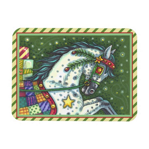DAPPLE GREY IN A ONE HORSE OPEN SLEIGH COLORFUL MAGNET