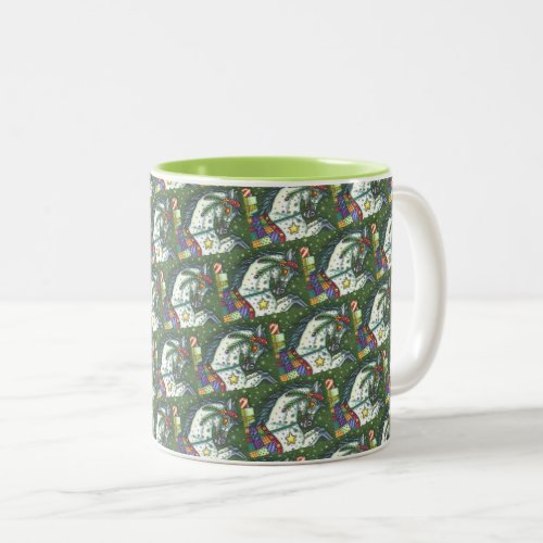 DAPPLE GREY IN A ONE HORSE OPEN SLEIGH COLORFUL Two_Tone COFFEE MUG