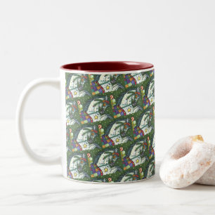 DAPPLE GREY IN A ONE HORSE OPEN SLEIGH, COLORFUL Two-Tone COFFEE MUG