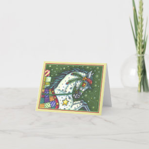 DAPPLE GREY IN A ONE HORSE OPEN SLEIGH With Verse Holiday Card