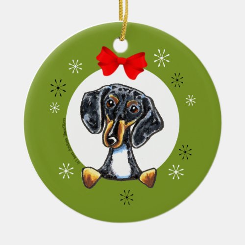 Dapple Tricolor Smooth Dachshund Christmas Classic Ceramic Ornament