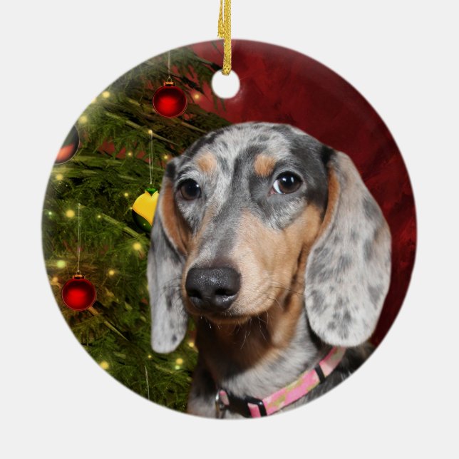 Dappled Dachshund Christmas Ceramic Ornament (Back)