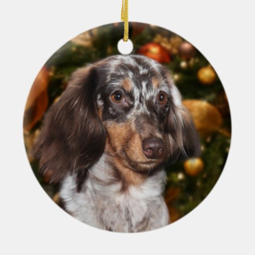 Dappled Dachshund Christmas Ceramic Ornament