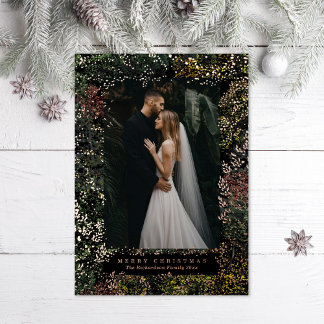 Dappled Forest Painted Changing Leaves Photo Foil Holiday Card