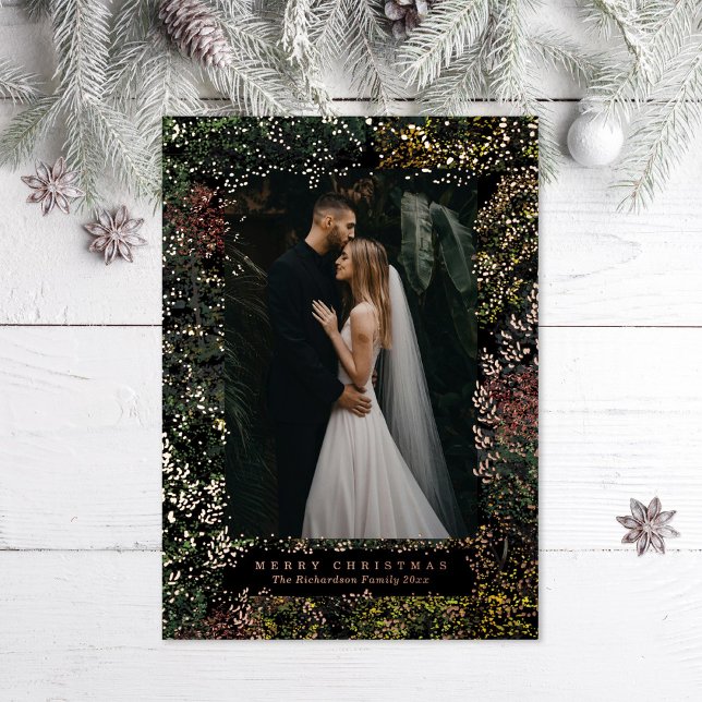 Dappled Forest Painted Changing Leaves Photo Foil Holiday Card (Creator Uploaded)